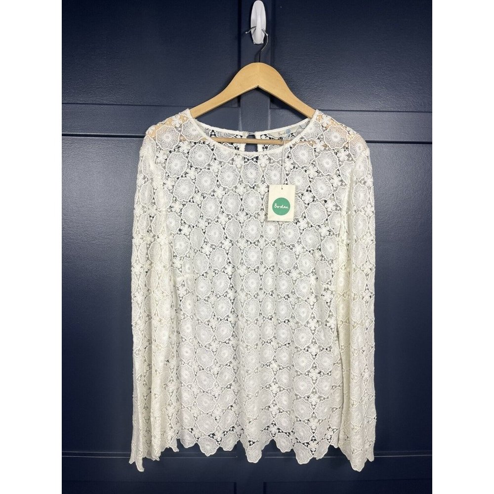 Boden White Crochet Lace Long-Sleeve Blouse